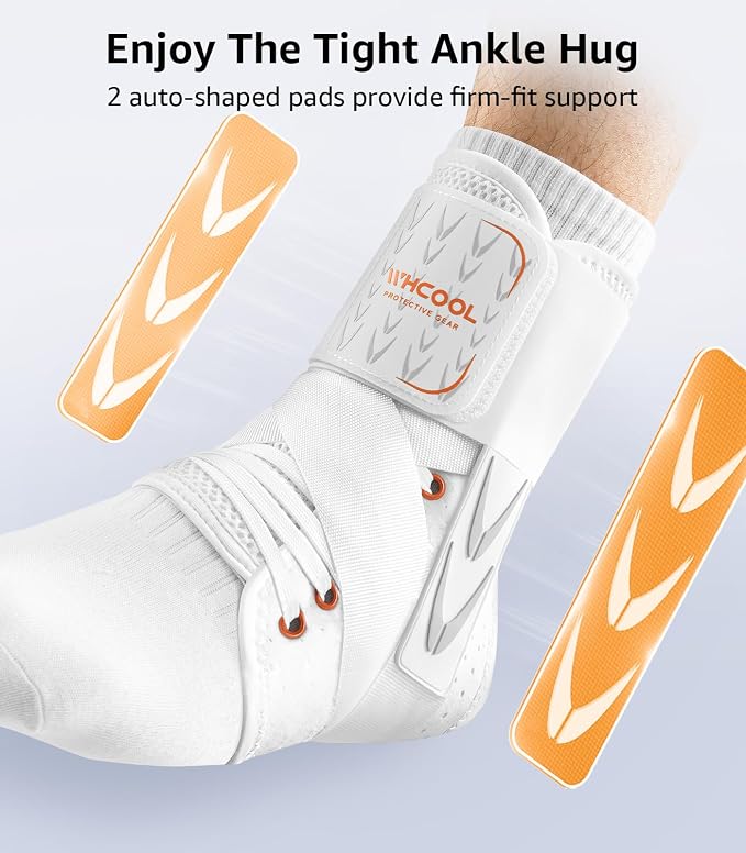 Slim-Fit Ankle Brace for Sprained Ankle, Quick Lace Up Ankle Support for Women Men with 2 Auto-Shaped Pads, Air Fabric Cool Ankle Stabilizer for Injury Recover, Running,Sports,White,XS