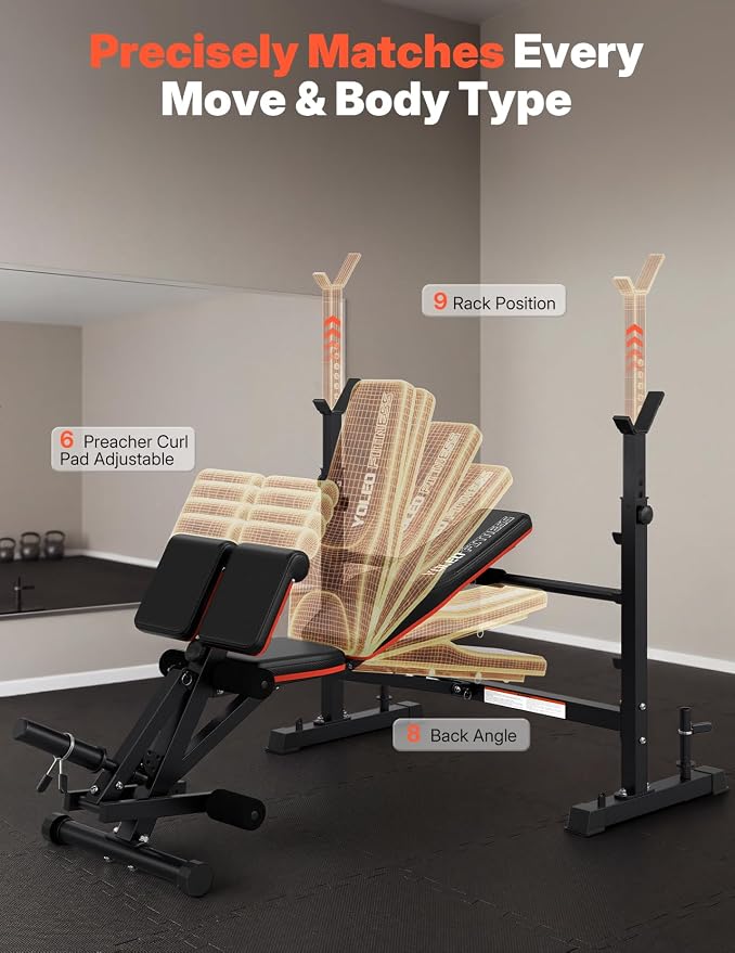 YOLEO 1+X Olympic Weight Bench with Upgraded Roman Chair/Preacher Curl/Leg Extension, Foldable 1870Lbs Wide Bench Press Rack with Ergonomic Support Backrest for Heavy Lifters for Home Gym