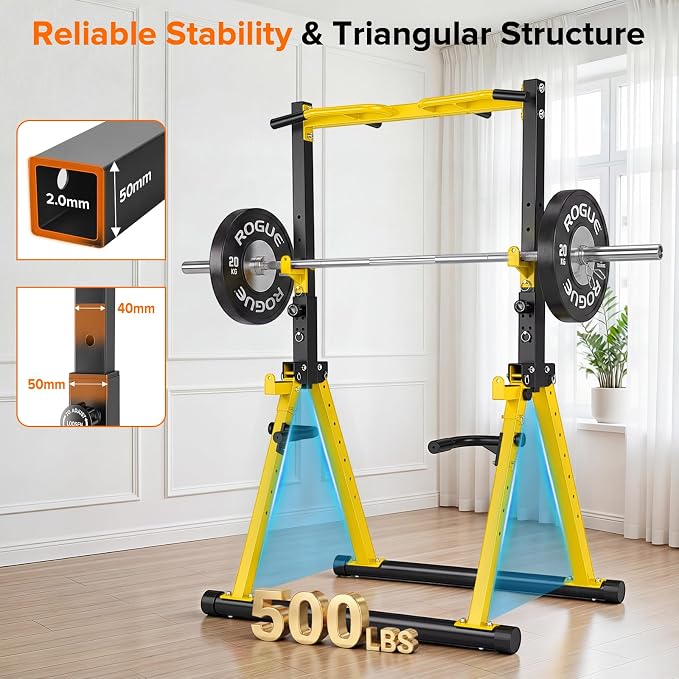 Foldable Power Tower Pull Up Bar Station, Adjustable Height | Portable Free Standing,700lbs Load Max, Adjustable Height fits Man,Woman,Power Tower Pull Up Dip Station, Multi Grips