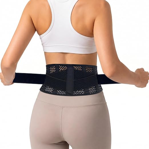 Breathable Thin Back Brace for Women, Adjustable Lower Back Support Belt for Everyday Pain Relief, Slim Low-Profile Lumbar Brace with Gentle Compression, Comfortable Under Clothes