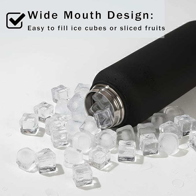 Black Insulated 32 oz Metal Leakproof Water Bottle | Stainless Steel, 1 Liter, Leakproof, 2 Lids, Large Sports Water Bottle for Gym,Hiking