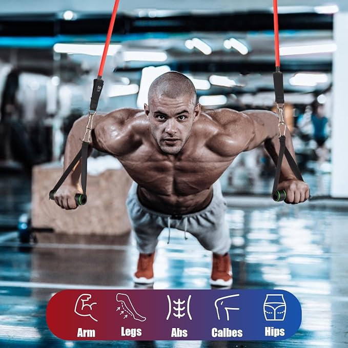 WIKDAY Exercise Resistance Bands with Handles for Working Out Workout Bands Set with Door Anchor for Physical Therapy, Yoga, Pilates
