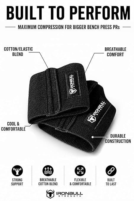 Iron Bull Strength Compression Elbow Sleeves for Lifting (Black, 12.5") - Maximum Compression for Bigger Bench Press PRs