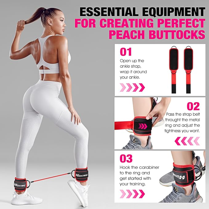 HOXWC Ankle Resistance Bands with Cuffs, Ankle Bands for Working Out, Ankle Resistance Band for Leg, Booty Workout Equipment for Kickbacks Hip Fitness Training, Exercise Bands for Butt Lift Women