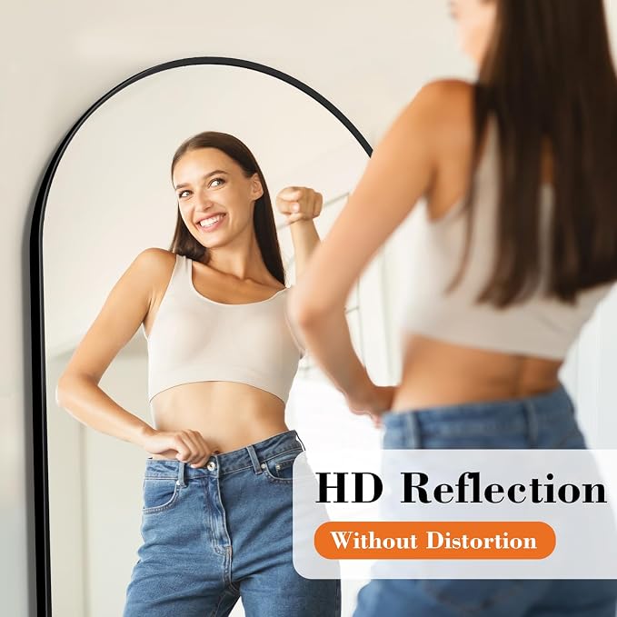 OLIXIS Arched Full Length Mirror with Stand, 60"x16" Full Body Mirror | Aluminum Alloy Thin Frame, Floor Hanging or Leaning Wall, Bedroom Living Room, Black