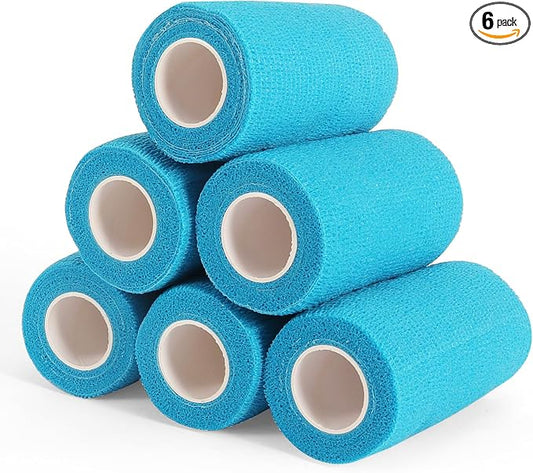 6 Rolls Elastic Self Adhesive Bandage Wrap 4 Inch, Breathable Non Woven Cohesive Bandage, Vet Wrap for Dogs, Ankle Sprains Swelling Tape, Sports Athletic Tape Blue