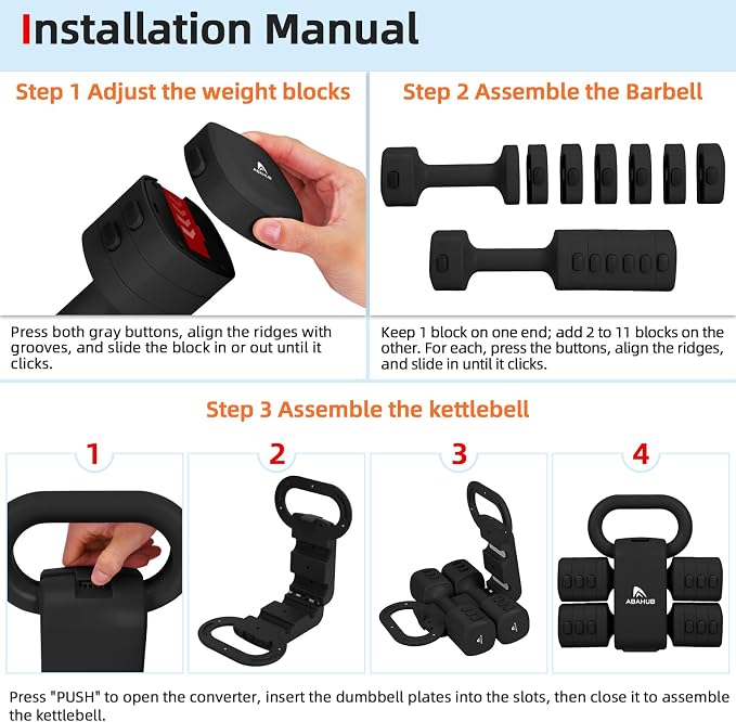 Abahub 2 in 1 Kettlebell & Dumbbell Set, Adjustable Dumbbell for Home Gym | Dumbbell with Kettlebell Converter Set of 2, Full Body Workout Kettlebell for Women