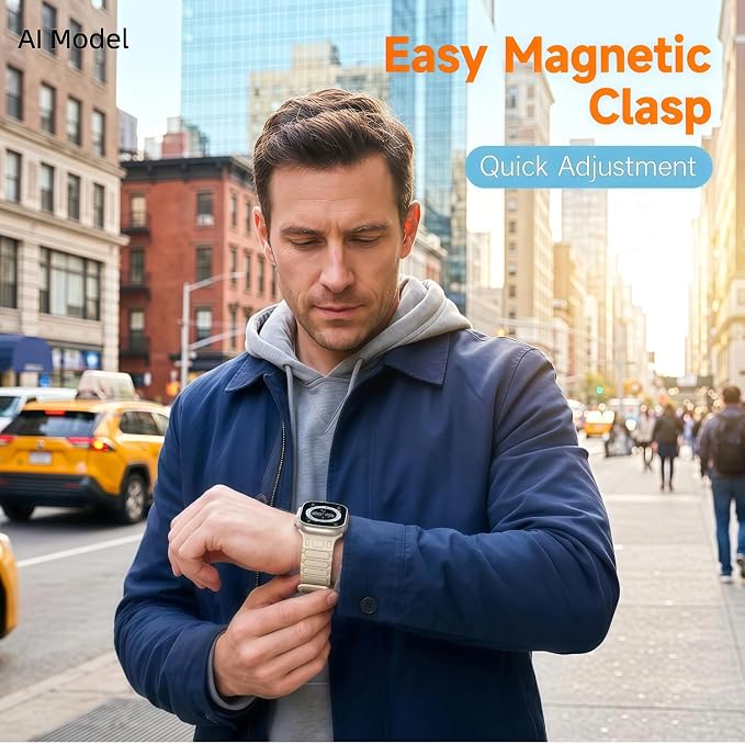 Magnetic Band Compatible with Apple Watch Ultra 3/2/1 Band for Men 49mm 46mm 45mm 44mm 42mm, Silicone Sport Waterproof Loop Strap Magnet Link for iWatch Series SE 11 10 9 8 7 6 5 4 3 2 1(Starlight)