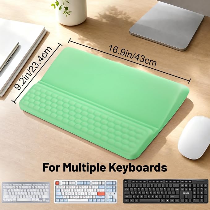 Keyboard Stand with Wrist Rest，Ergonomic Keyboard Riser Holder Lifter Tray | Green，Computer Wrist Support Pad，Ergonomic Keyboard stand for desk，Soft Memory Foam Desk Cushion，Non-Slip