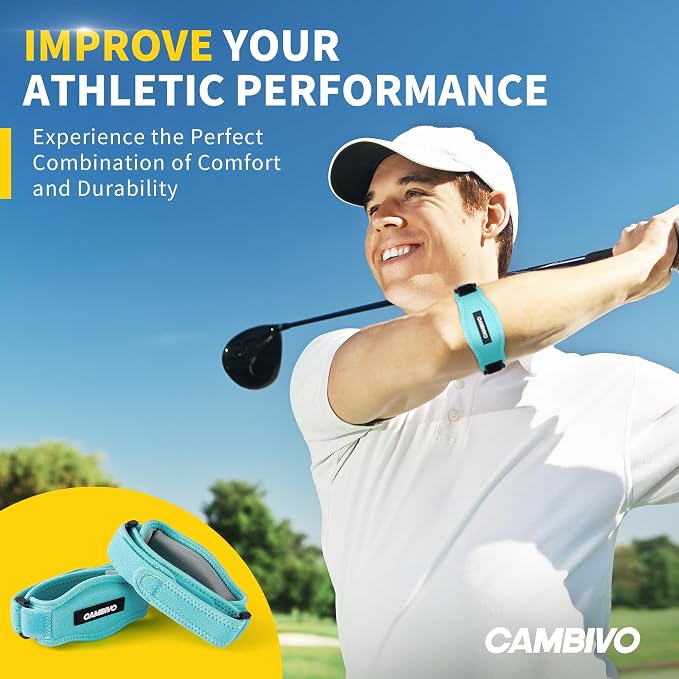 CAMBIVO 2 Pack Tennis Elbow Brace Strap for Tendonitis, Lake Blue | EVA Compression Pad, Adjustable Strap with Premium Velcro, for Men and Women, Golfer's Elbow, Counterforce Brace, Breathable
