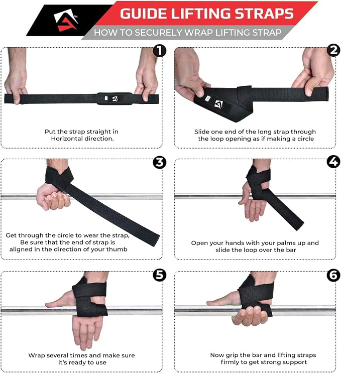 AQF Weight Lifting Straps, Padded Cotton Gym Wrist Straps for Deadlifts | 23" Extra-Long, Heavy-Duty Webbing, 5mm Neoprene Cushioning, Open-Loop Design, Sold as Pair, Ideal for Rows & Pull Workout