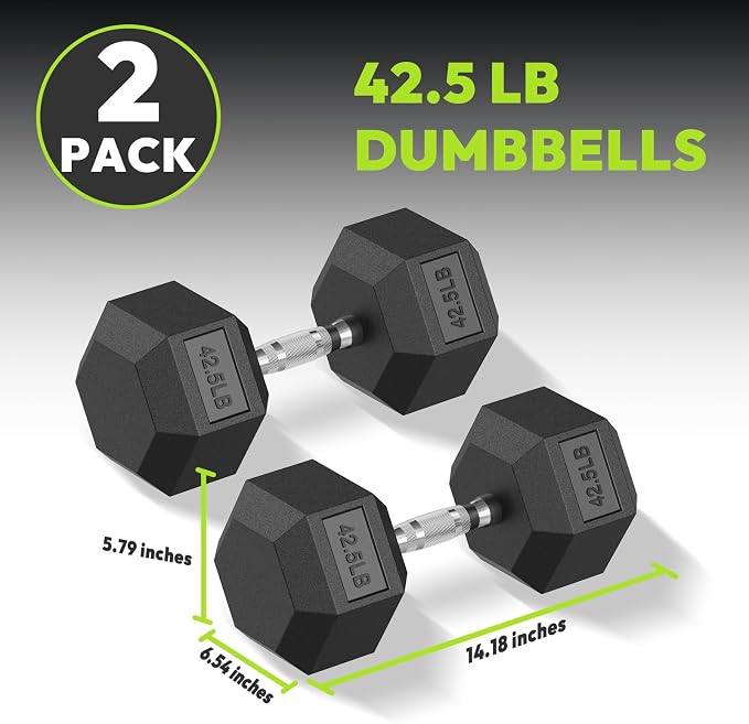 HANDBODE Rubber Encased Hex Dumbbell Pair, 2.5-65 lb | Non-Slip Handle Design for Secure & Comfortable Grip, Hand Weights for Strength Training, Fitness & Home Gym