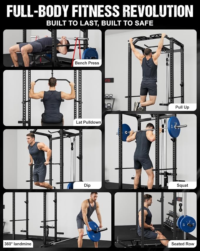 C1-V4 Power Cage, 2000LBS Squat Rack with LAT Pulldown, Multi-Function Weight Cage Strength Training Machine, Workout Cage with More Attachments for Home Gym Garage
