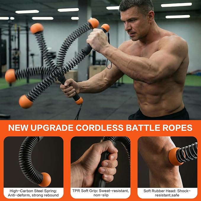Ropeless Battle Ropes for Home Gym, Portable Cordless Weighted Battle Rope | Storage Bag, Weighted Battle Rope for High Calorie Burn, Men & Women Fitness Equipment, HIIT & Low-Impact Aerobic Training