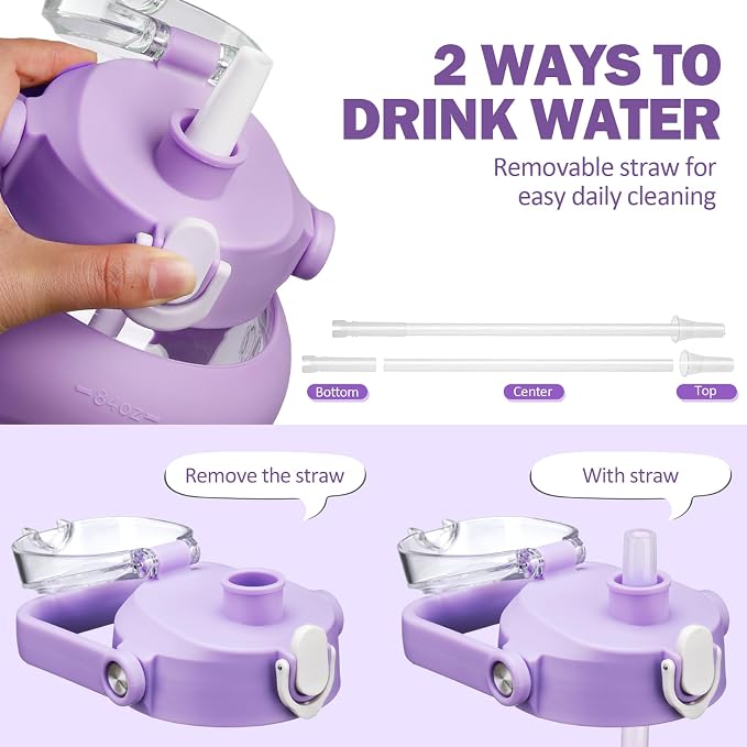 84oz Glass Water Bottle with Straw, 2.5 Liter Large Water Bottle with Silicone Sleeve and OZ Marker, Wide Mouth Gallon Glass Bottle with 2-in-1 Lid, Leakproof Water Jug for Gym Home, Purple
