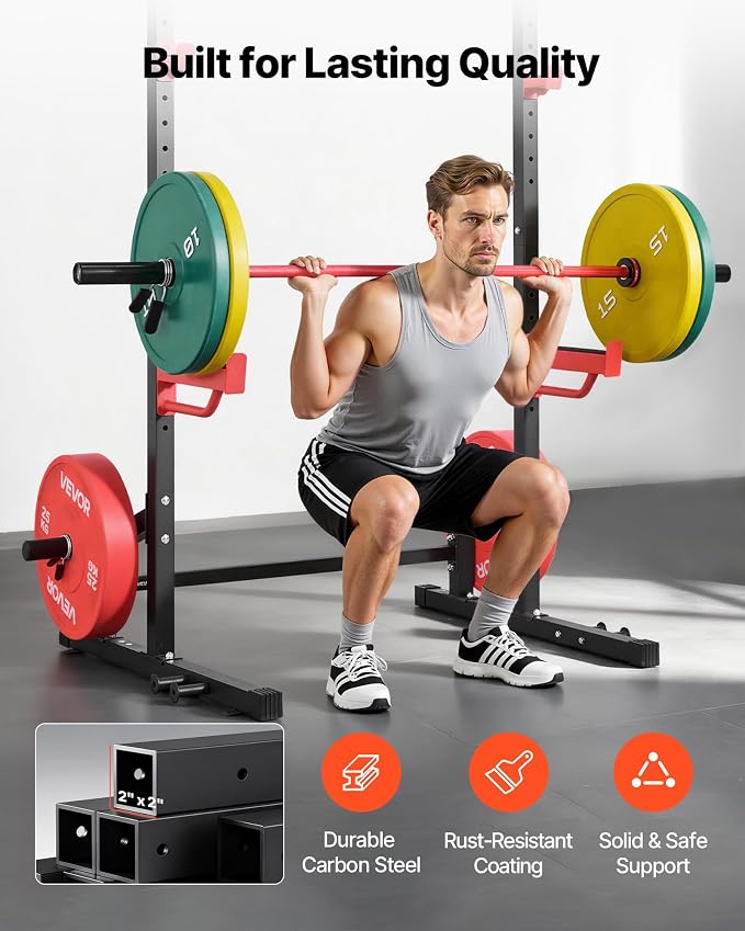 VEVOR Power Cage Squat Rack, Multifunctional Squat Rack for Home Gym, Workout Strength Training Equipment for Bench Press Squats Pull-Up