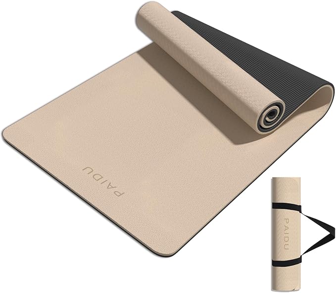 PAIDU Yoga Mat 8mm TPE Non‑Slip Fitness Mat with Strap for Home Workouts | SGS Certified, Odorless, Tear‑Resistant, Unisex, for Yoga, Pilates, Meditation, Home & Gym Workouts