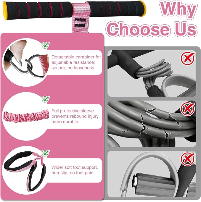 Durable Comfortable Padded Handle Adjustable Pedal Resistance Band 20-40LBS for Full Body Workout