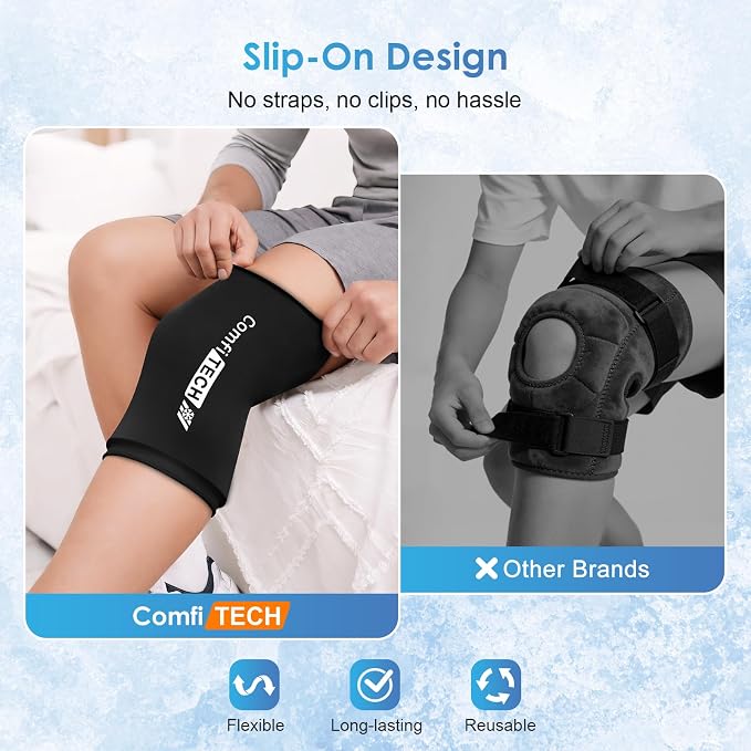 ComfiTECH Knee Ice Pack Wrap for Elbow & Calf, Gel Cold Compression, XL, 2P | Flexible Ice Knee Brace for Elbow & Calf, Reusable Gel Cold Compression Sleeve for Soothing Meniscus Tear & ACL Discomfort