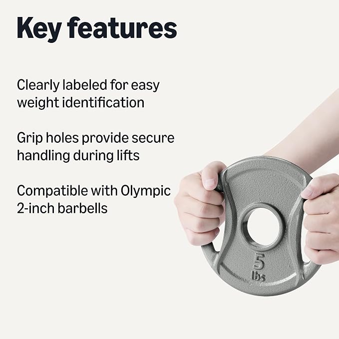 Amazon Basics 2-Inch Olympic Grip Weight Plates, Cast Iron, for Powerlifting, CrossFit & Strength Training