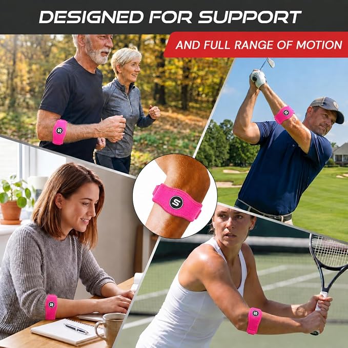 Sleeve Stars Tennis Elbow Brace for Men & Women, Elbow Brace for Tendonitis, Tennis Elbow Strap, Golfers Elbow Brace, Elbow Support Wrap for Tennis Elbow Relief, Fits 9"-23" (Pair/Hot Pink)