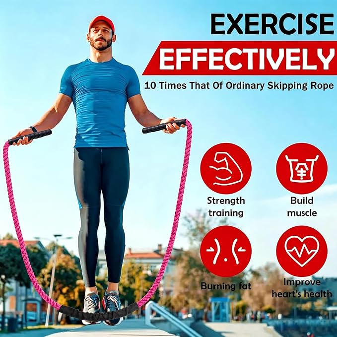 Weighted Jump Rope for Men Women, 1.5lb 2.8lb Jumping Ropes for Fitness | Adult Skipping Rope for Home Gym Exercise, Improve Strength and Building Muscle Workout Equipment