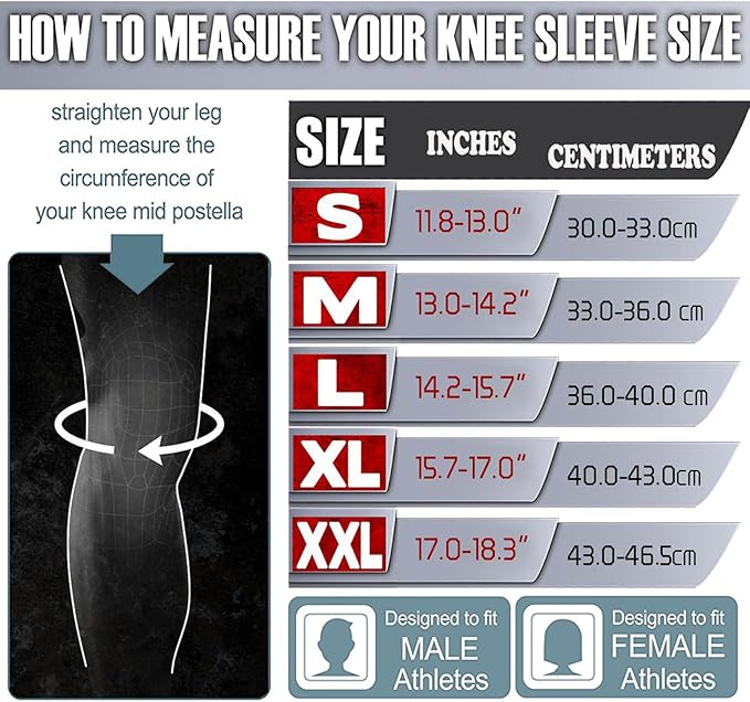 Knee Sleeves (1 Pair), 7mm Neoprene Compression Knee Braces, Great Support for Cross Training, Weightlifting, Powerlifting, Squats, Basketball and More