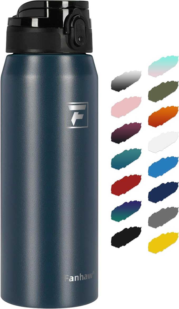 Fanhaw 24 oz Insulated Stainless Steel Water Bottle with Anti-Dust Chug Lid, Leakproof Vacuum Metal Everyday Use Bottle for Kids, Teens & Adults, Back to School Essentials (Navy Blue)