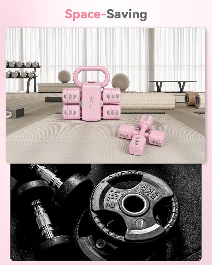 2-in-1 Adjustable Dumbbell & Kettlebell Set for Women (1.1-12.1 lbs), Quick-Change Free Weights for Home Gym, Pilates & Full Body Workout