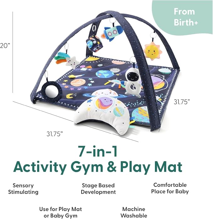 The Peanutshell Unisex Baby Play Gym & 7-in-1 Play Mat - Playmat Baby Toys 0-6, 6-12 Months Tummy Time Mat with Hanging Toys, Soft Padded Mat for Newborns, Infants - Space