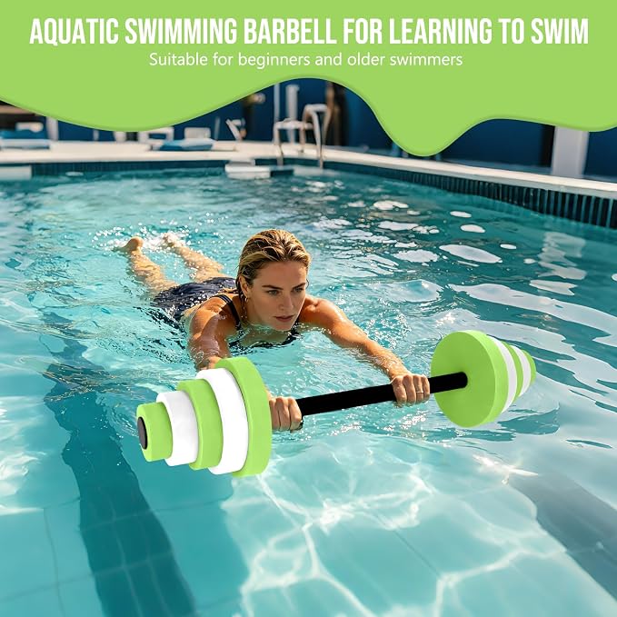 29.3’’Swimming Barbell Pool Dumbbell Swim Dumbbell with Water Exercise Discs High Density EVA Foam Aquatic Exercise Equipment