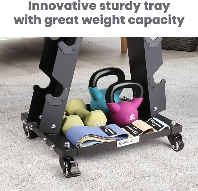 LIONSCOOL Dumbbell Rack Stand Only, A-Frame Rolling Weight Storage and Tray | 5 Tier Steel Rack with Premium Solid Wheels, Portable Home Gym Fitness Storage Organizer, 200/300/700LBS Weight Capacity