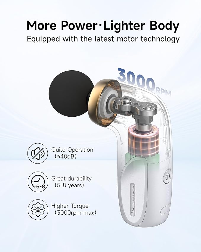 HEYCHY A1 Super Mini Massage Gun, Portable Deep Tissue Massager, White