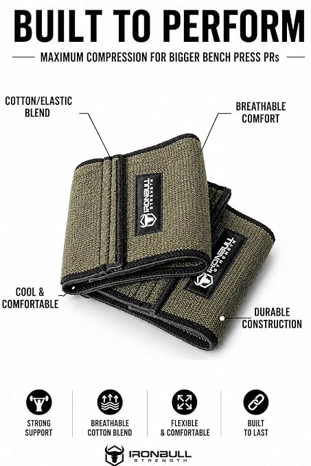 Iron Bull Strength Compression Elbow Sleeves for Lifting (Green, 14") - Maximum Compression for Bigger Bench Press PRs