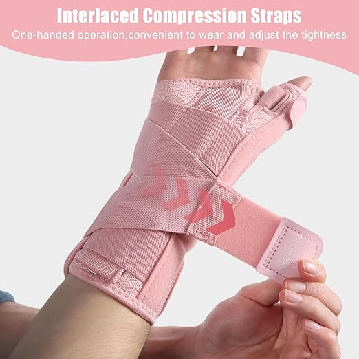 Carpal Tunnel Wrist Brace with Thumb Support, Thumb Brace Spica Splint for De Quervains Tenosynovitis, Tendonitis, Trigger Thumb Splint Wrist Support for Men Women - Left Hand,Pink,S/M