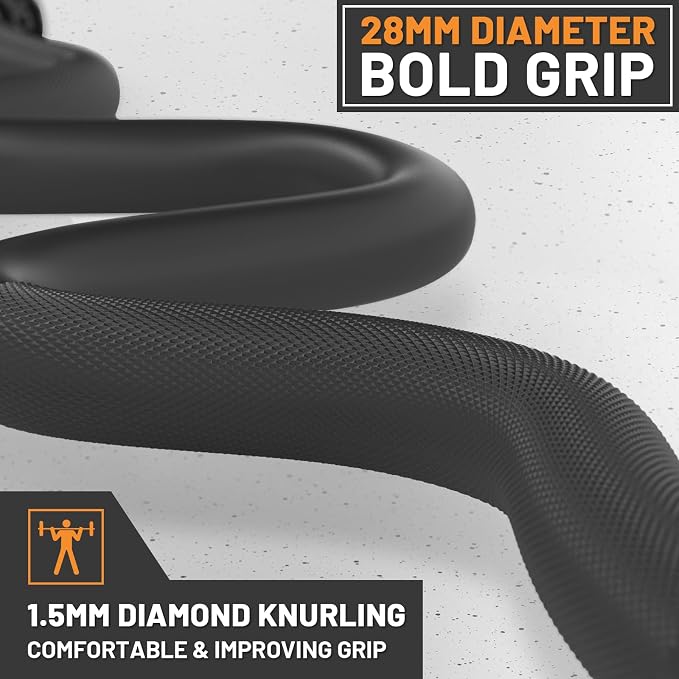 47” Solid Steel Olympic Curl Bars, 500LB | EZ and Super EZ curl bars with knurled grips, rotating sleeves, solid steel build, and 2-inch Olympic plate compatibility