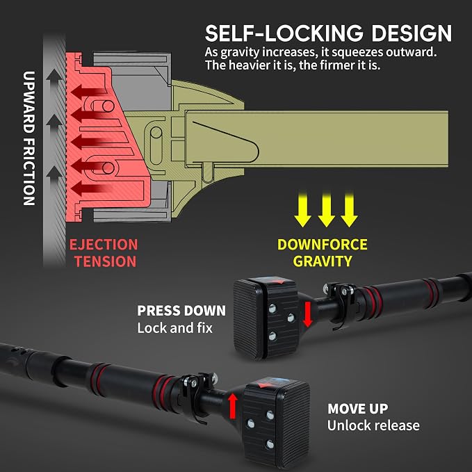 leikefitness Pull-Up Bar For Door Frame Chin Up Bar Upper Body Workout 28.3"- 37.8" Adjustable Portable Training Pull-Up Bars without Screw - Adjustable Width Locking Mechanism