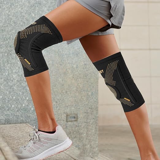JIUFENTIAN Knee Braces for Arthritis Pain with Side Stabilizers(2 Pack) | Copper Fibers | Professional Support | Breathable - Compression Sleeves for Knee Pain Relief & Stability (Arthritis, Gym)