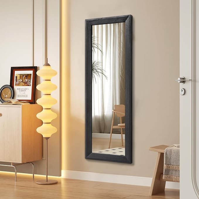 AAZZKANG Full Length Mirror Rectangle Wood Framed Large 43"x14" | Wall Mirrors Black for Bedroom Living Room Bathroom Dressing Room Entryway Hanging