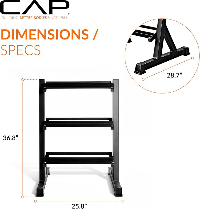 CAP 280 LB, 550 LB, 1200 LB Dumbbell Set with Horizontal 2-3 Tier Rack, Rubber Hex Free Weights, Home Gym Weight Set for Strength Training