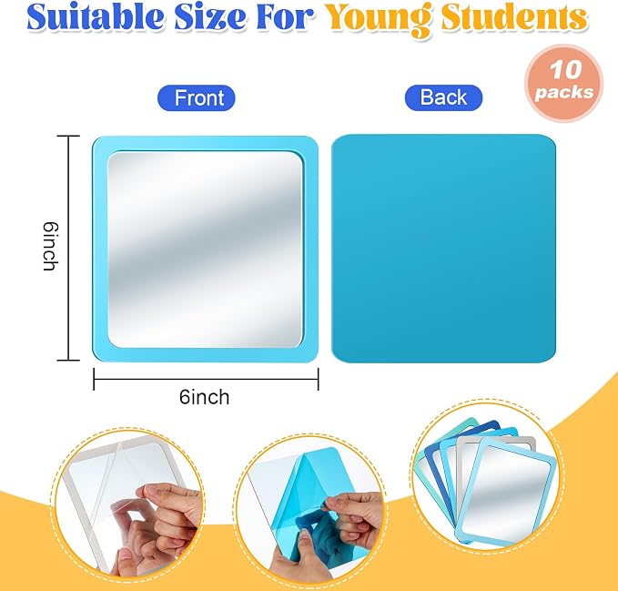 10 Pcs Small Mirrors for Craft 6 x 6 Mirror for Kid,Blue-Gray Colors | Shatterproof Mirrors in Bulk for Kids for Baby School Classroom Craft Chick Bird Brooders Grow out Pens