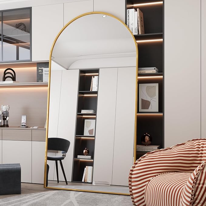 LFT HUIMEI2Y 76.4"x37" Arch Full Length Mirror, Gold Floor Mirror | Tempered Oversized Mirror Full Body with Aluminum Alloy Frame; Standing, Leaning, or Wall Mount for Bedroom, Living Room