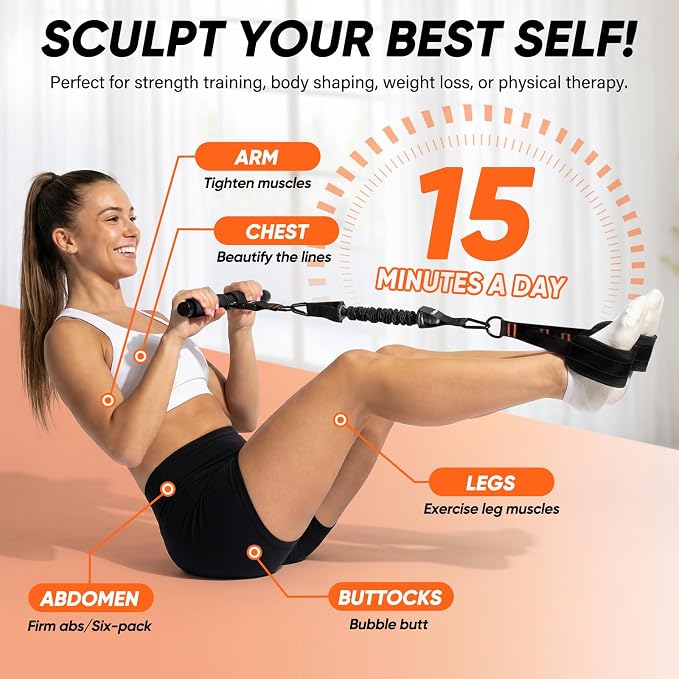 Adjustable Length Pedal Resistance Band with Handle for Working Out, Replaceable 180Lbs Exercise Bands with Foot Pedals, Home Gym Workout Equipment for Women Men Strength Training, Stretching