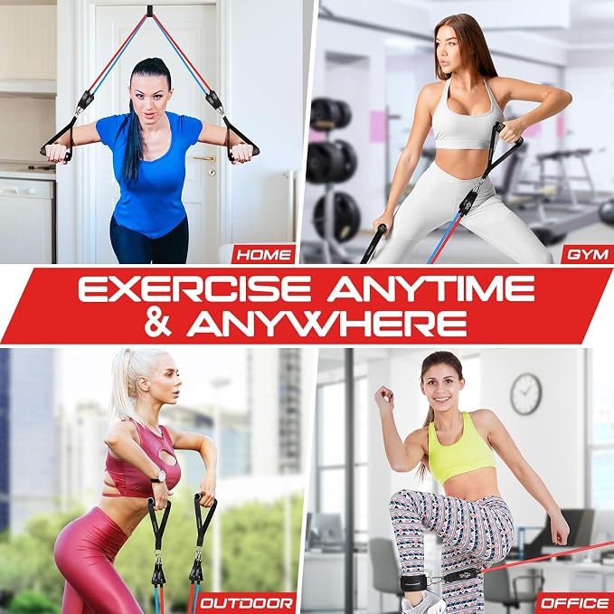 RENRANRING Resistance Bands for Working Out, 150LBS Exercise Bands, Workout Bands, Resistance Bands Set with Handles for Men Women, Legs Ankle Straps