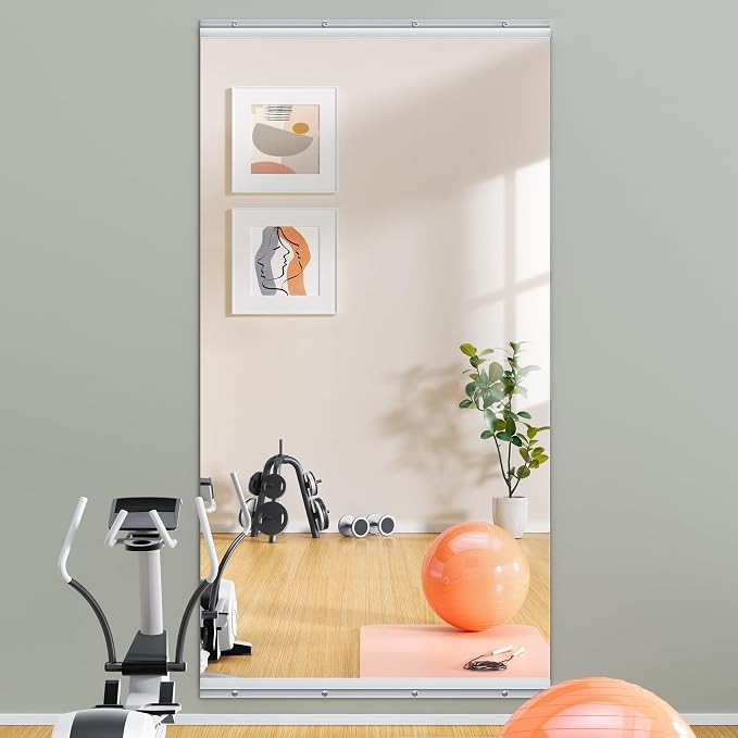Hasipu Home Gym Mirror 63" L x 28" W - 1PC Large Full Body Mirror for Yoga, Fitness, Garage, Dance Studio, Wall-Mounted, 0.16in Tempered Glass Frameless