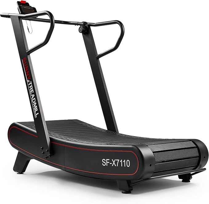 Sunny Health & Fitness Smart Curved Treadmill Ergonomic and No Speed Limit | Commercial Grade, Adjustable Magnetic Assistance, Unlimited Speed, SunnyFit App Connectivity, 330LB Capacity