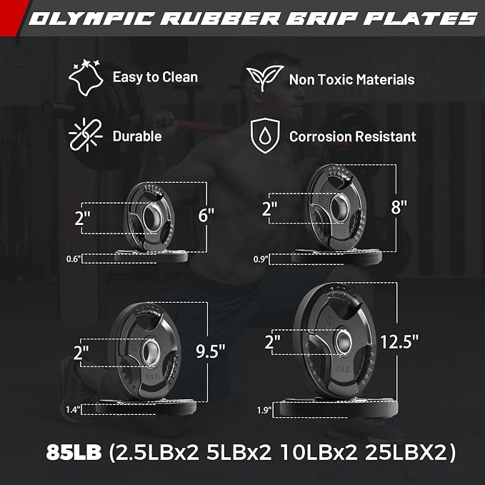 RitFit Barbell Weight Set - 4/6FT Olympic Barbell with Weight Plates (55-115LB Total) - Weightlifting Equipment for Squats, Curls, Deadlifts, Presses, Hip Thrusts