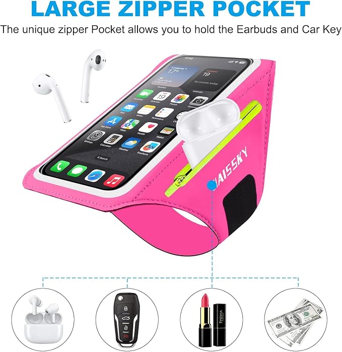HAISSKY Water Resistant Gym Running Armband Phone Holder with Earphone Pocket Cell Phone Pouch Armband Case Adjustable Velcro