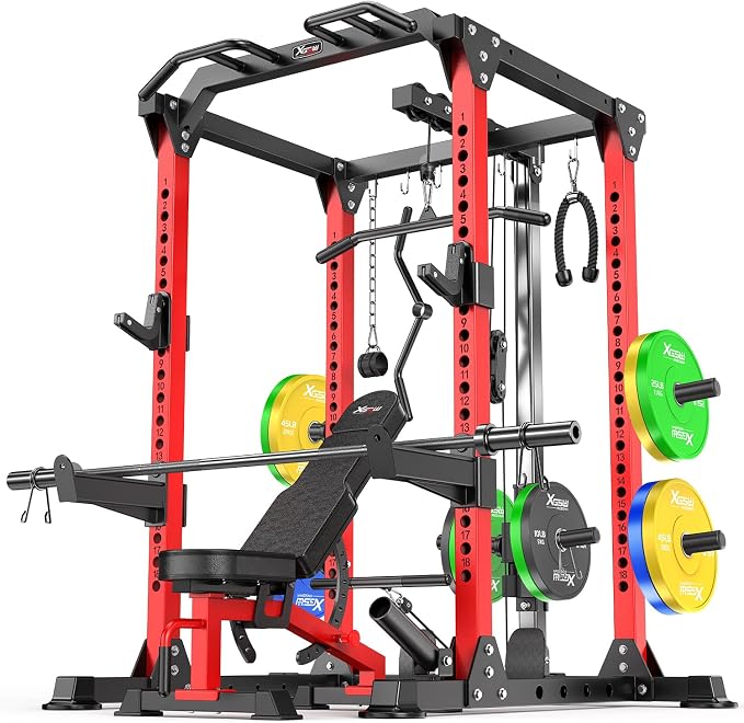 Power Rack Power Cage Multi-Function Squat Rack with Cable Crossover System Selectable More Training Attachment Power Rack for Garage & Home Gym