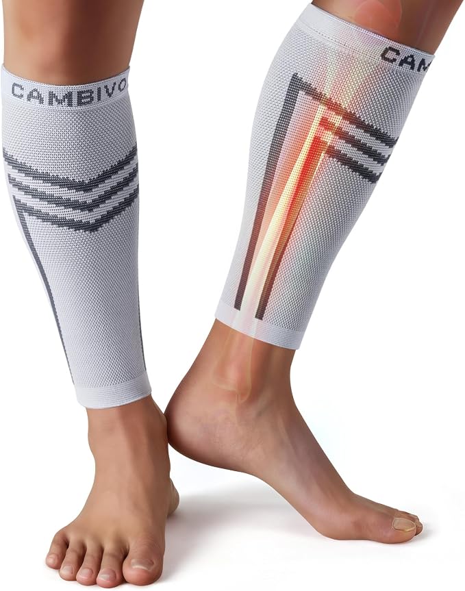 CAMBIVO Calf Compression Sleeve for Men Women Footless | Graduated Compression, Shin Splint Relief, Moisture Wicking, Running Standing Travel, 4D Knit Anti-Slip, Varicose Veins
